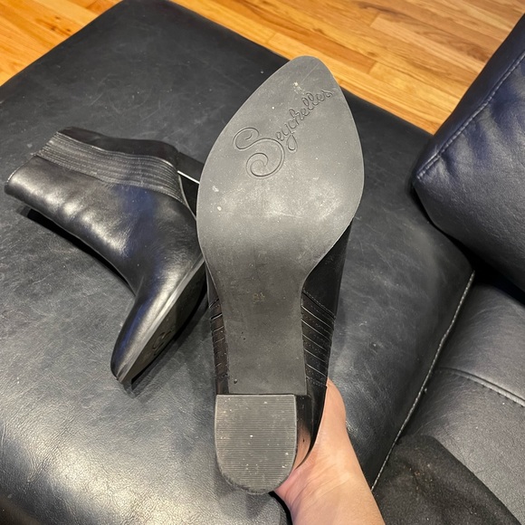 NWOT Chunky Block Heeled Ankle Booties Leather Rave Riding Pullover Pointed work - Picture 7 of 8